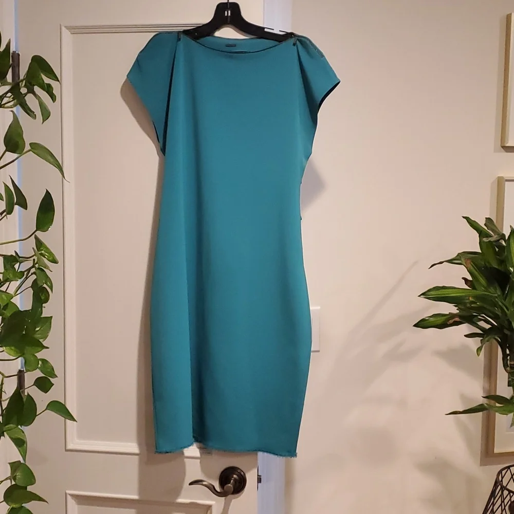 Elie tahari green cow neck below knee dress - Picture 1 of 5